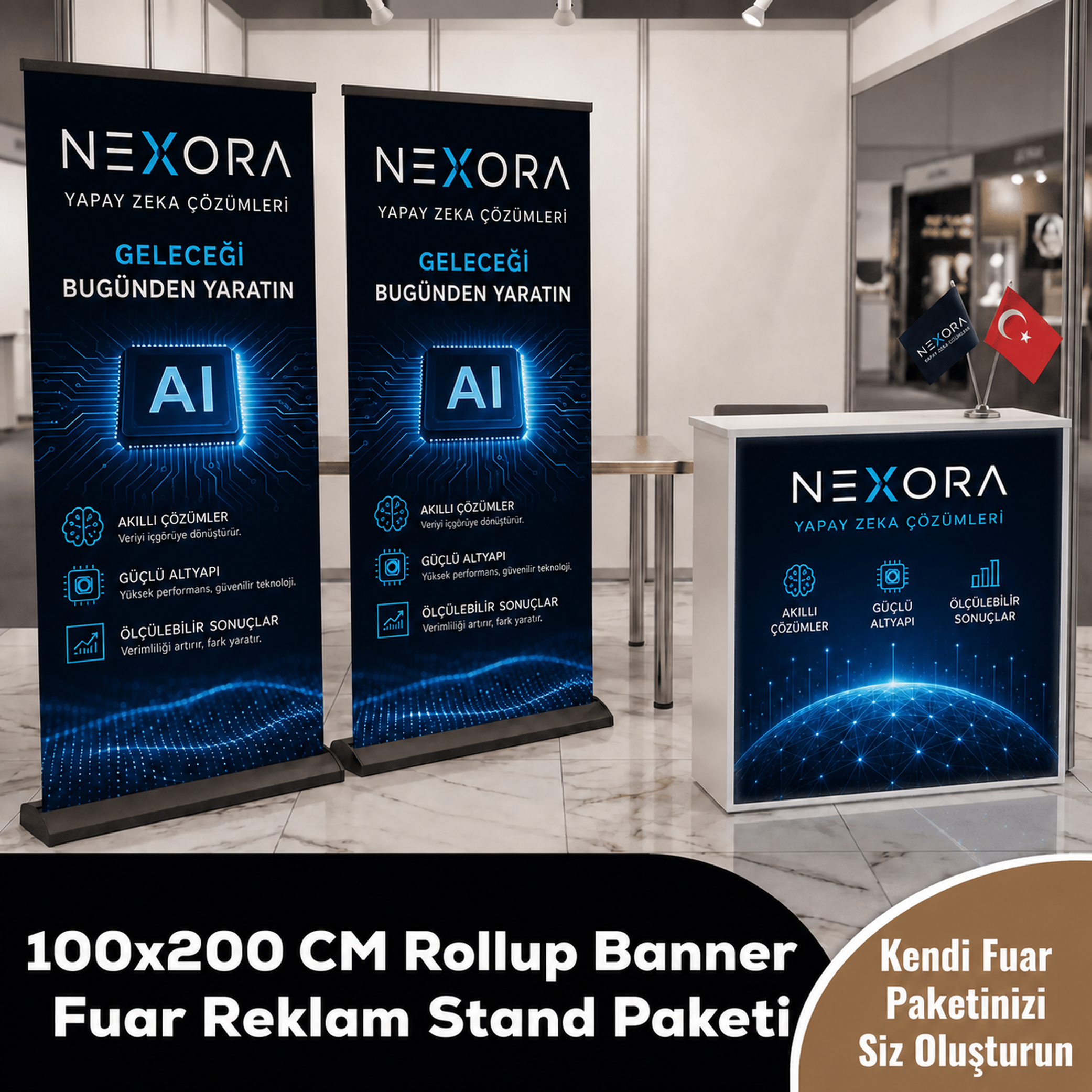 100x200 CM Rollup Banner Fuar Reklam Stand Paketi