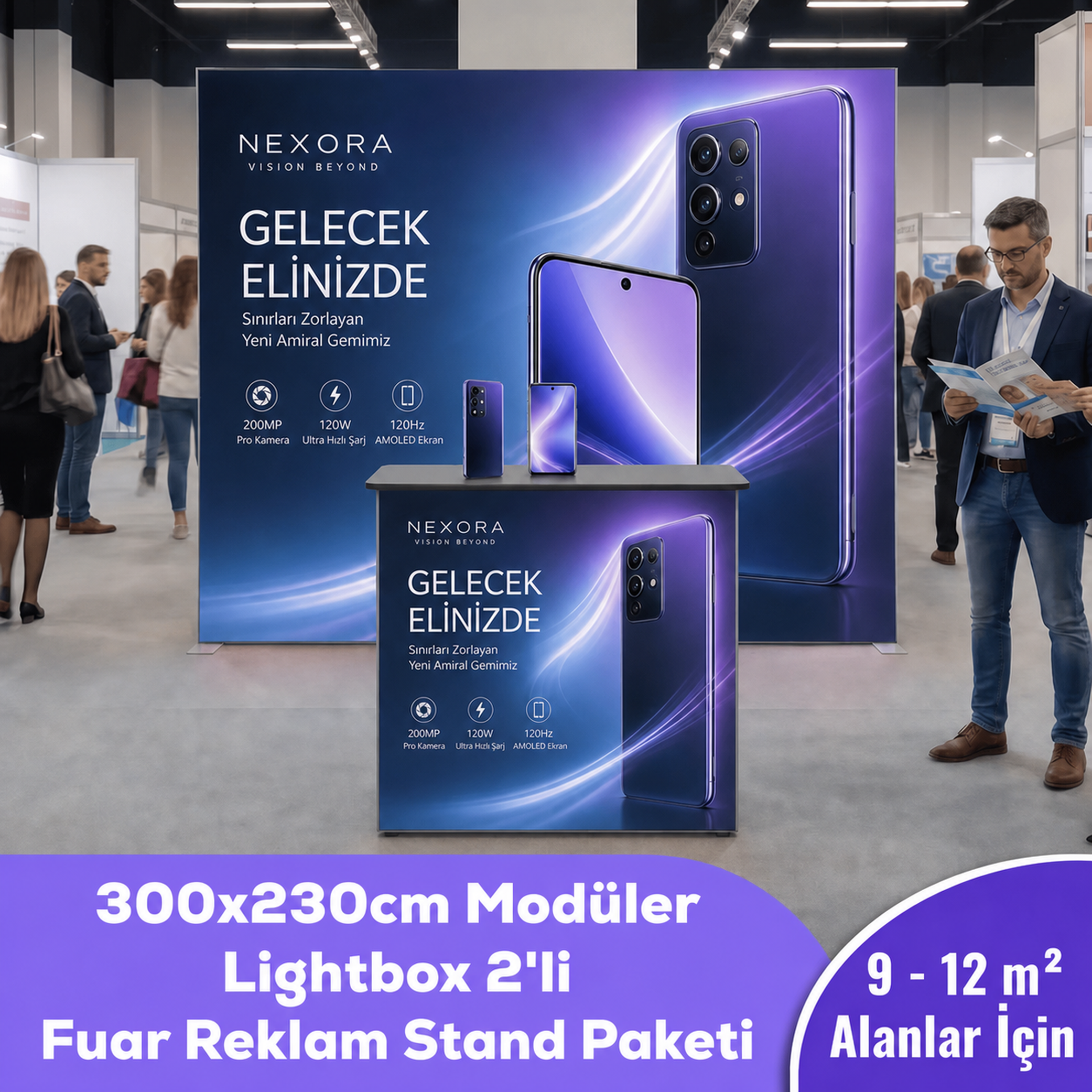 300x230 CM Modüler Lightbox 2'li Fuar Reklam Stand Paketi