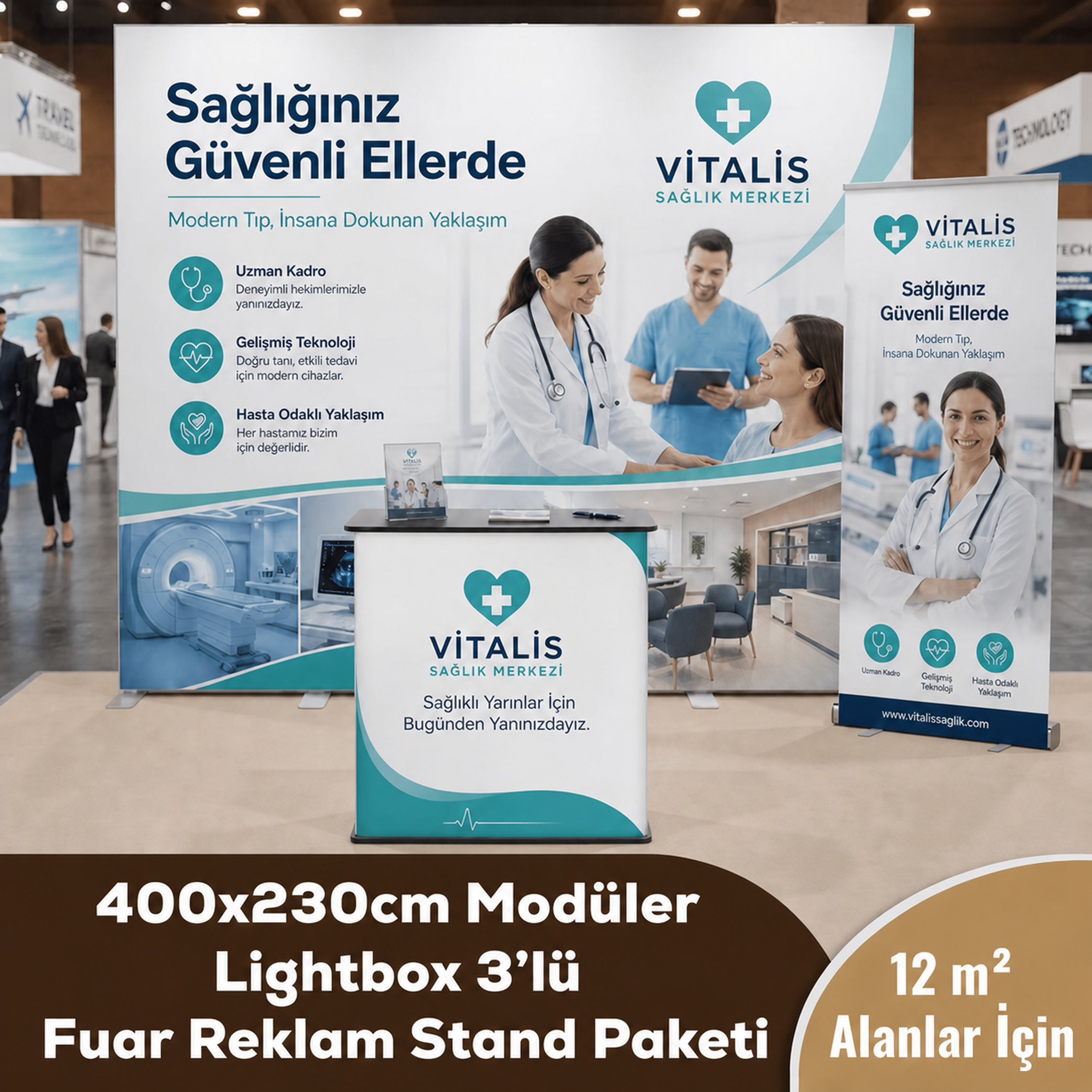 400x230 CM Modüler Lightbox 3'lü Fuar Reklam Stand Paketi