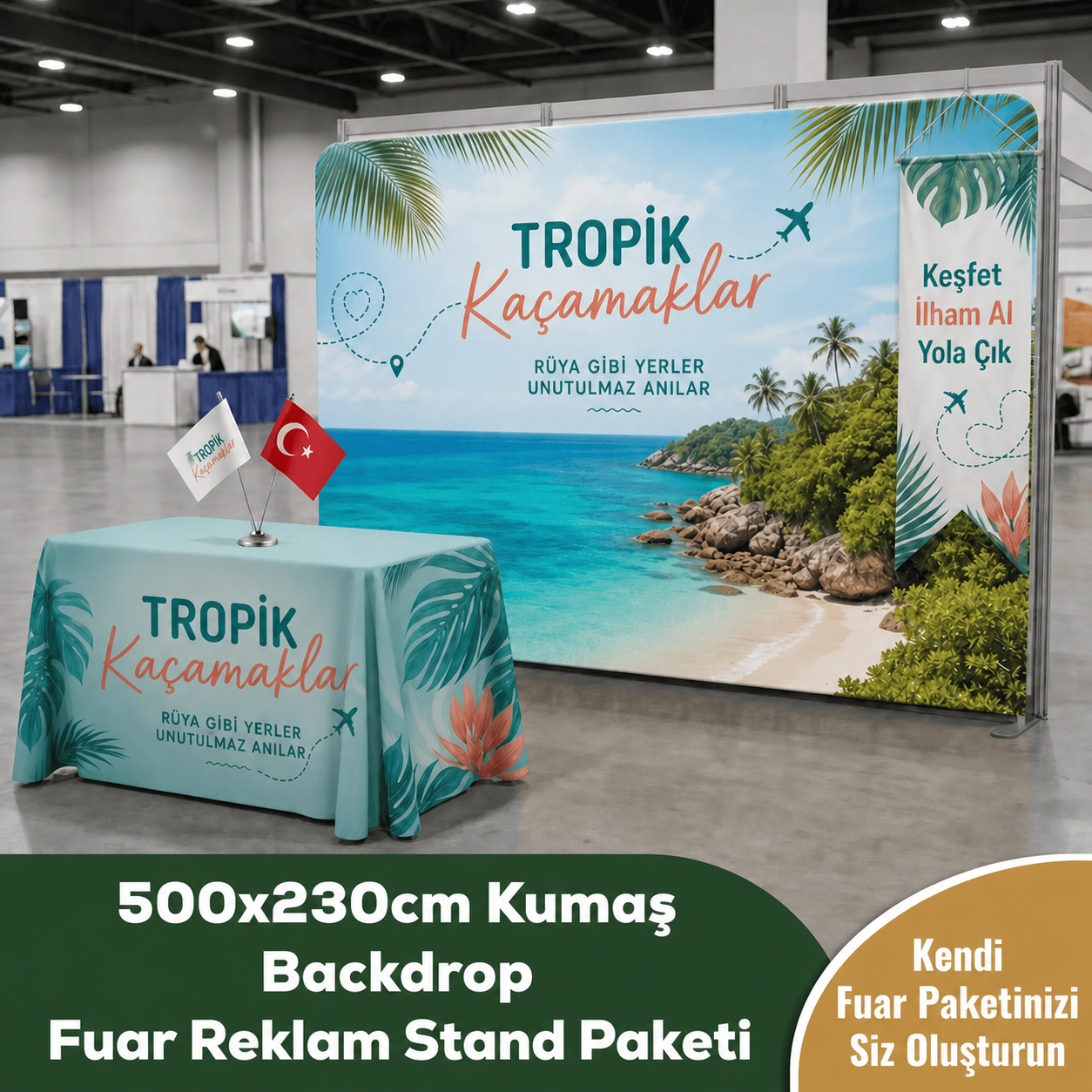 500x230 CM Kumaş Backdrop Fuar Reklam Stand Paketi