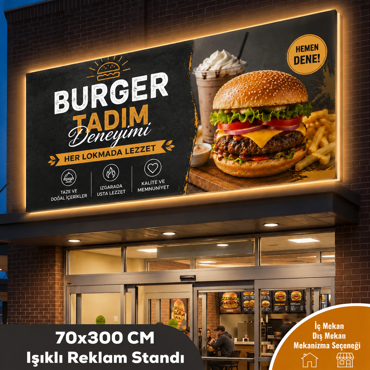 70x300 CM Işıklı Menü Reklam Stand