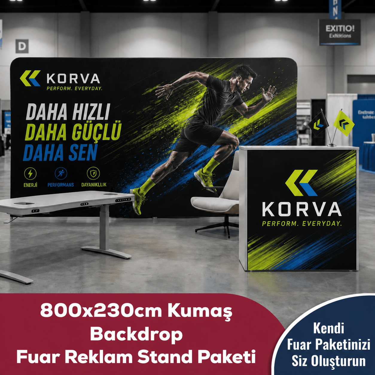 800x230 CM Kumaş Backdrop Fuar Reklam Stand Paketi