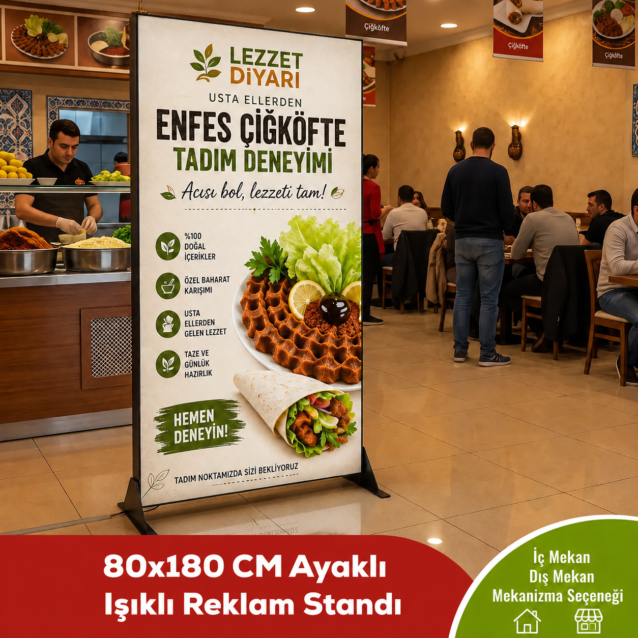 80x180 CM Ayaklı Işıklı Reklam Stand